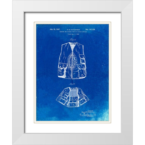 PP661-Faded Blueprint Hunting and Fishing Vest Patent Poster White Modern Wood Framed Art Print with Double Matting by Borders, Cole