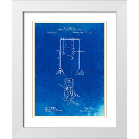 PP664-Faded Blueprint Portable Gymnastic Bars 1890 Patent Poster White Modern Wood Framed Art Print with Double Matting by Borders, Cole