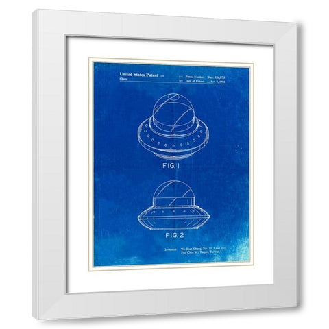 PP667-Faded Blueprint Flying Saucer Poster White Modern Wood Framed Art Print with Double Matting by Borders, Cole