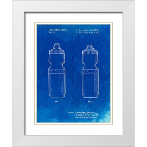 PP669-Faded Blueprint Cycling Water Bottle Patent Poster White Modern Wood Framed Art Print with Double Matting by Borders, Cole