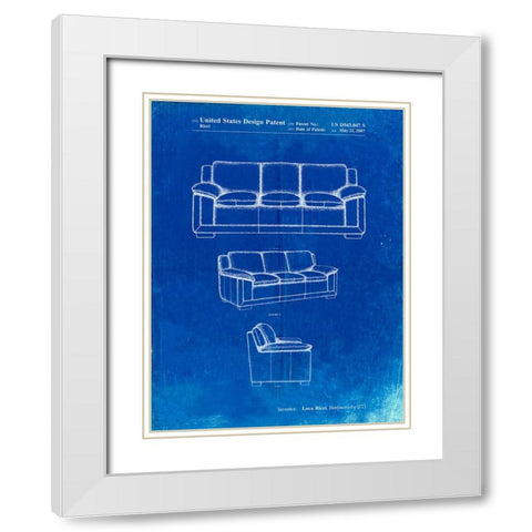 PP671-Faded Blueprint Couch Patent Poster White Modern Wood Framed Art Print with Double Matting by Borders, Cole