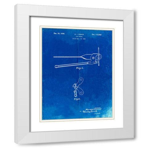 PP677-Faded Blueprint Can Opener Patent Poster White Modern Wood Framed Art Print with Double Matting by Borders, Cole