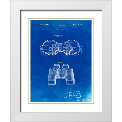 PP684-Faded Blueprint Binoculars Patent Poster White Modern Wood Framed Art Print with Double Matting by Borders, Cole