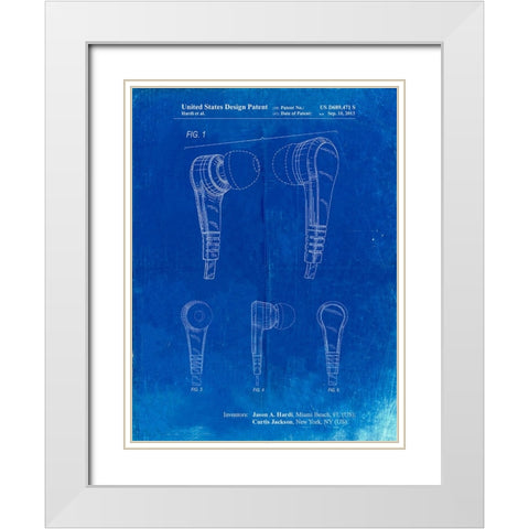 PP686-Faded Blueprint Ear Buds Patent Poster White Modern Wood Framed Art Print with Double Matting by Borders, Cole