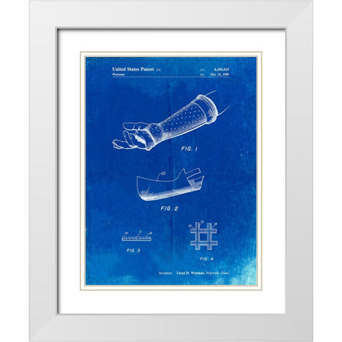 PP687-Faded Blueprint Orthopedic Hard Cast Patent Poster White Modern Wood Framed Art Print with Double Matting by Borders, Cole