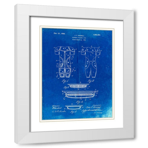 PP690-Faded Blueprint Ridell Football Pads 1926 Patent Poster White Modern Wood Framed Art Print with Double Matting by Borders, Cole