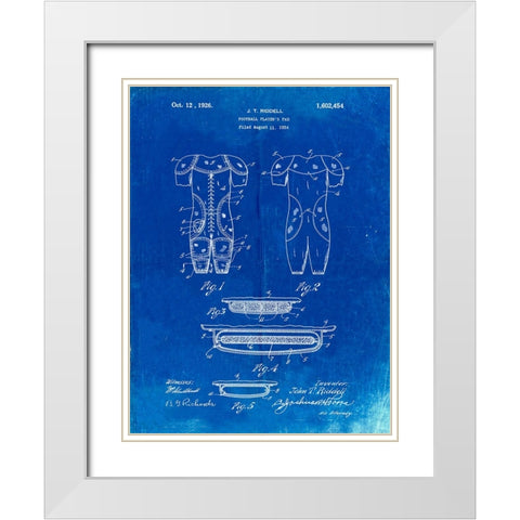 PP690-Faded Blueprint Ridell Football Pads 1926 Patent Poster White Modern Wood Framed Art Print with Double Matting by Borders, Cole