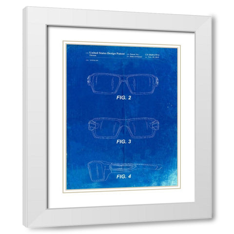 PP695-Faded Blueprint Oakley Crankcase Sunglasses Patent Poster White Modern Wood Framed Art Print with Double Matting by Borders, Cole