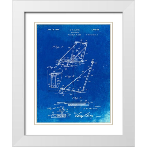 PP696-Faded Blueprint 1930s Beach Chair Wall Art Poster White Modern Wood Framed Art Print with Double Matting by Borders, Cole