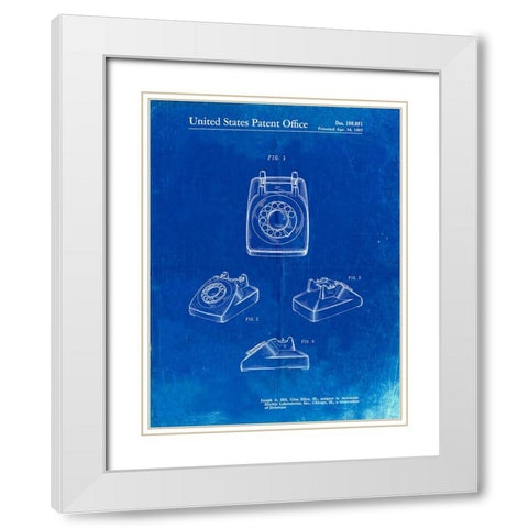 PP699-Faded Blueprint 1960s Telephone Poster White Modern Wood Framed Art Print with Double Matting by Borders, Cole