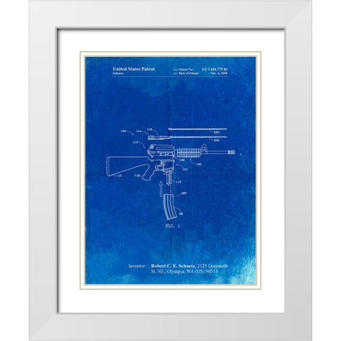 PP704-Faded Blueprint AR 15 Patent Poster White Modern Wood Framed Art Print with Double Matting by Borders, Cole