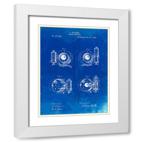 PP707-Faded Blueprint Asbury Frictionless Camera Shutter Patent Poster White Modern Wood Framed Art Print with Double Matting by Borders, Cole