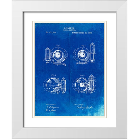 PP707-Faded Blueprint Asbury Frictionless Camera Shutter Patent Poster White Modern Wood Framed Art Print with Double Matting by Borders, Cole