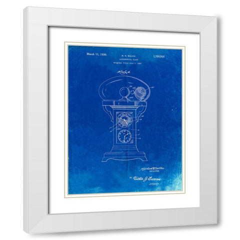 PP713-Faded Blueprint Astronomical Clock Patent Poster White Modern Wood Framed Art Print with Double Matting by Borders, Cole