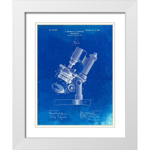 PP721-Faded Blueprint Bausch and Lomb Microscope Patent Poster White Modern Wood Framed Art Print with Double Matting by Borders, Cole