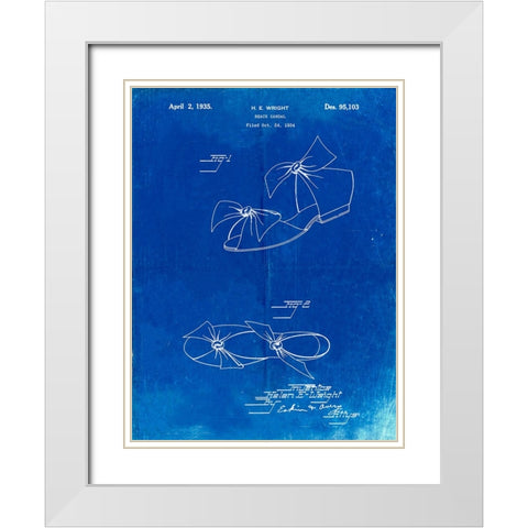 PP722-Faded Blueprint Beach Sandal 1934 Patent Poster White Modern Wood Framed Art Print with Double Matting by Borders, Cole