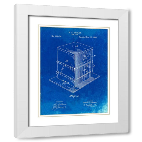 PP724-Faded Blueprint Bee Hive Exterior Patent Poster White Modern Wood Framed Art Print with Double Matting by Borders, Cole