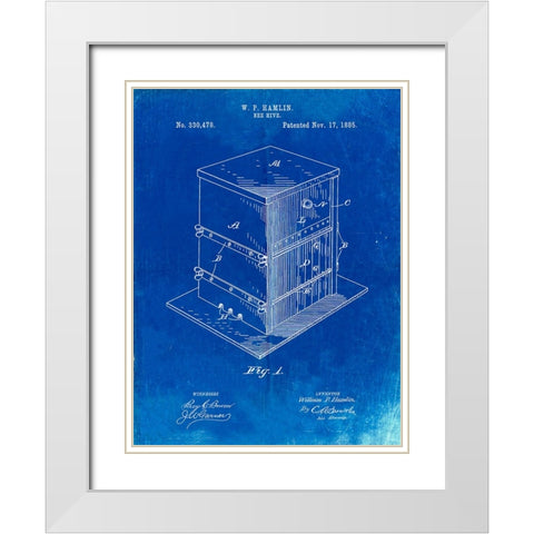 PP724-Faded Blueprint Bee Hive Exterior Patent Poster White Modern Wood Framed Art Print with Double Matting by Borders, Cole