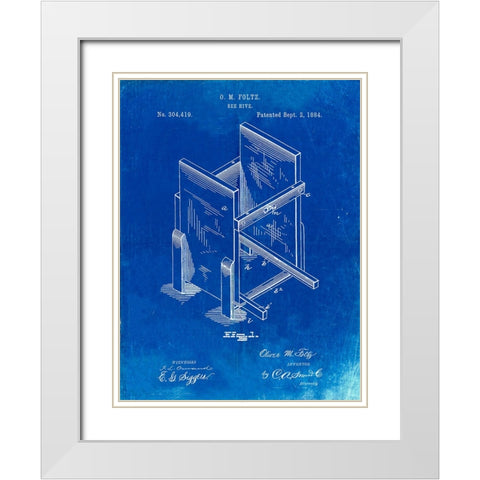 PP725-Faded Blueprint Bee Hive Frames Patent Poster White Modern Wood Framed Art Print with Double Matting by Borders, Cole