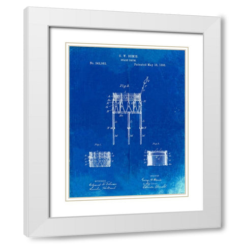 PP732-Faded Blueprint Bemis Marching Snare Drum and Stand Patent Poster White Modern Wood Framed Art Print with Double Matting by Borders, Cole