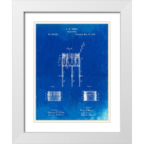 PP732-Faded Blueprint Bemis Marching Snare Drum and Stand Patent Poster White Modern Wood Framed Art Print with Double Matting by Borders, Cole