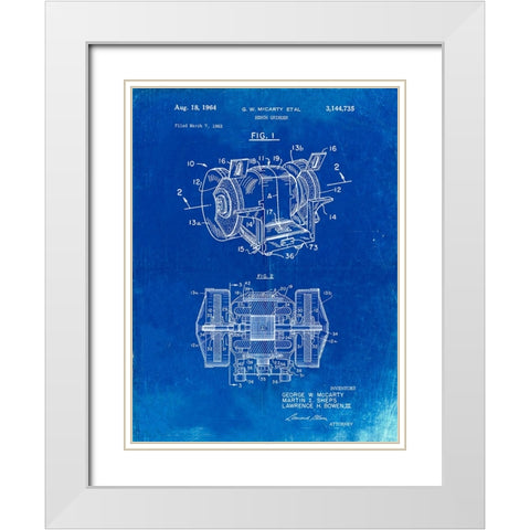 PP733-Faded Blueprint Bench Grinder Patent Poster White Modern Wood Framed Art Print with Double Matting by Borders, Cole