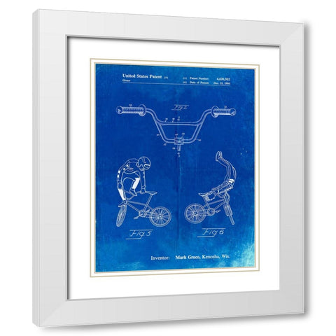 PP734-Faded Blueprint Bicycle Handlebar Art White Modern Wood Framed Art Print with Double Matting by Borders, Cole