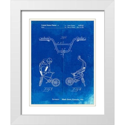 PP734-Faded Blueprint Bicycle Handlebar Art White Modern Wood Framed Art Print with Double Matting by Borders, Cole