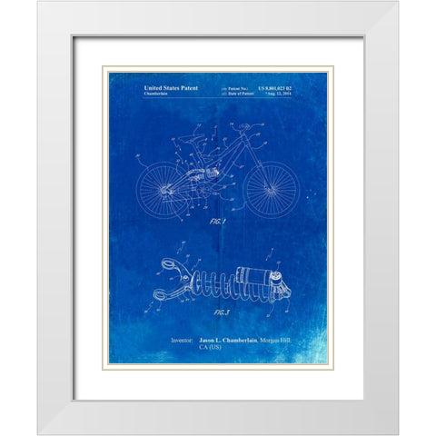 PP735-Faded Blueprint Bicycle Shock Art White Modern Wood Framed Art Print with Double Matting by Borders, Cole