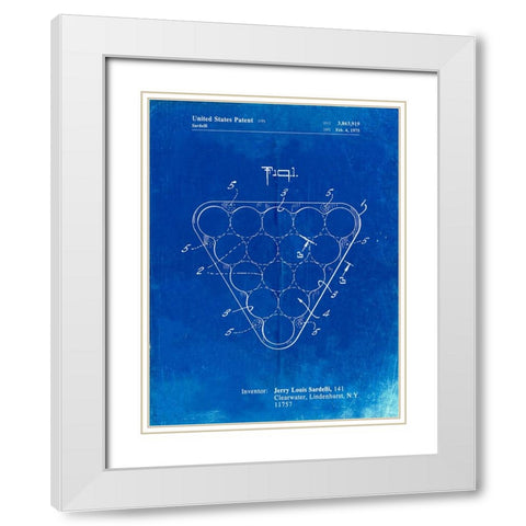 PP737-Faded Blueprint Billiard Ball Rack Patent Poster White Modern Wood Framed Art Print with Double Matting by Borders, Cole