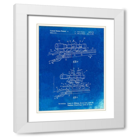 PP740-Faded Blueprint Black Powder Rifle Scope Patent Poster White Modern Wood Framed Art Print with Double Matting by Borders, Cole