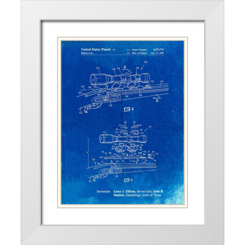 PP740-Faded Blueprint Black Powder Rifle Scope Patent Poster White Modern Wood Framed Art Print with Double Matting by Borders, Cole