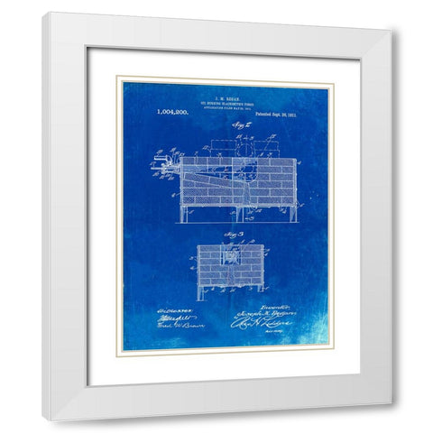 PP742-Faded Blueprint Blacksmith Forge Patent Poster White Modern Wood Framed Art Print with Double Matting by Borders, Cole
