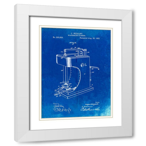PP743-Faded Blueprint Blacksmith Hammer 1893 Patent Poster White Modern Wood Framed Art Print with Double Matting by Borders, Cole