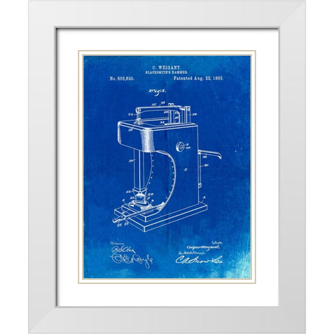 PP743-Faded Blueprint Blacksmith Hammer 1893 Patent Poster White Modern Wood Framed Art Print with Double Matting by Borders, Cole