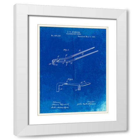 PP744-Faded Blueprint Blacksmith Tongs Patent Poster White Modern Wood Framed Art Print with Double Matting by Borders, Cole