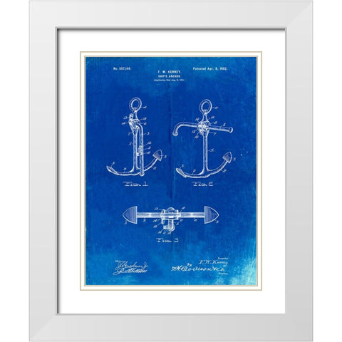 PP745-Faded Blueprint Boat Anchor Patent Poster White Modern Wood Framed Art Print with Double Matting by Borders, Cole