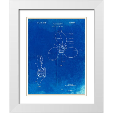 PP746-Faded Blueprint Boat Propeller 1964 Patent Poster White Modern Wood Framed Art Print with Double Matting by Borders, Cole