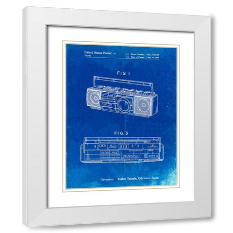 PP752-Faded Blueprint Boom Box Patent Poster White Modern Wood Framed Art Print with Double Matting by Borders, Cole