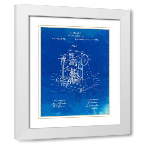 PP757-Faded Blueprint Bullet Machine Patent Poster White Modern Wood Framed Art Print with Double Matting by Borders, Cole