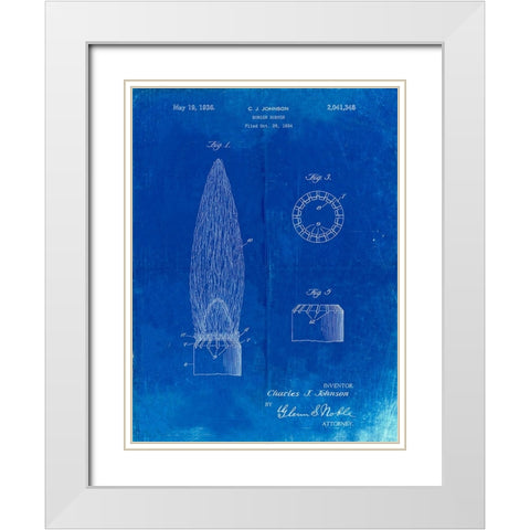 PP759-Faded Blueprint Bunsen Burner Gas Distribution Patent Poster White Modern Wood Framed Art Print with Double Matting by Borders, Cole