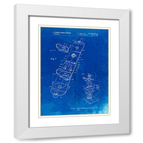 PP760-Faded Blueprint Burton Touring Snowboard Patent Poster White Modern Wood Framed Art Print with Double Matting by Borders, Cole