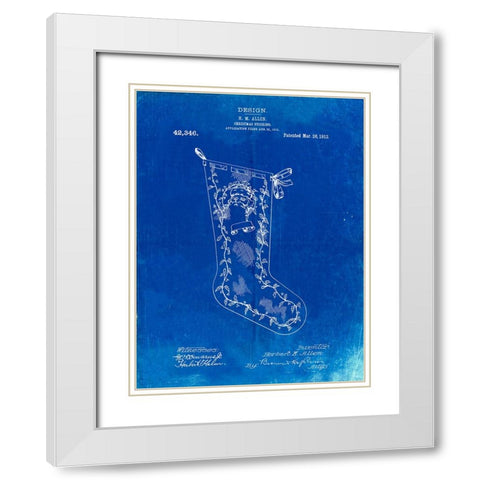 PP764-Faded Blueprint Christmas Stocking 1912 Patent Poster White Modern Wood Framed Art Print with Double Matting by Borders, Cole