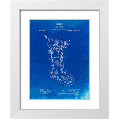 PP764-Faded Blueprint Christmas Stocking 1912 Patent Poster White Modern Wood Framed Art Print with Double Matting by Borders, Cole