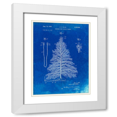 PP765-Faded Blueprint Christmas Tree Poster White Modern Wood Framed Art Print with Double Matting by Borders, Cole