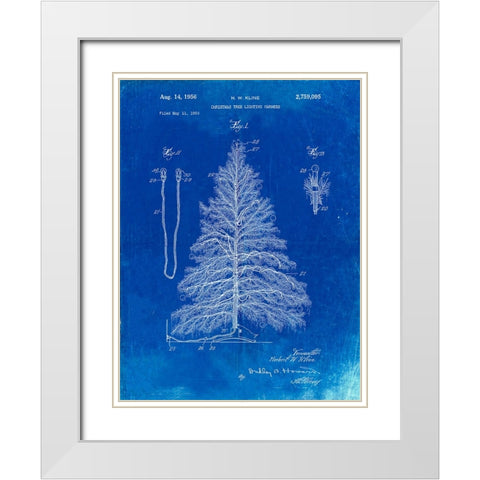 PP765-Faded Blueprint Christmas Tree Poster White Modern Wood Framed Art Print with Double Matting by Borders, Cole