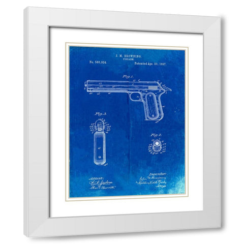 PP770-Faded Blueprint Colt Automatic Pistol of 1900 Patent Poster White Modern Wood Framed Art Print with Double Matting by Borders, Cole
