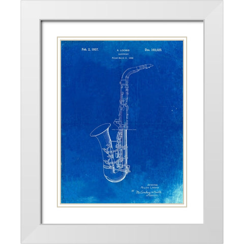 PP773-Faded Blueprint Conn A Melody Saxophone Patent Poster White Modern Wood Framed Art Print with Double Matting by Borders, Cole
