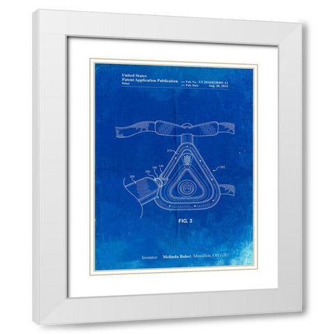 PP775-Faded Blueprint CPAP Mask Patent Poster White Modern Wood Framed Art Print with Double Matting by Borders, Cole