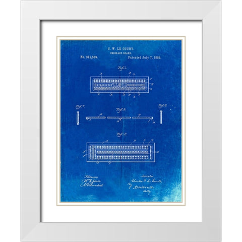 PP776-Faded Blueprint Cribbage Board 1885 Patent Poster White Modern Wood Framed Art Print with Double Matting by Borders, Cole